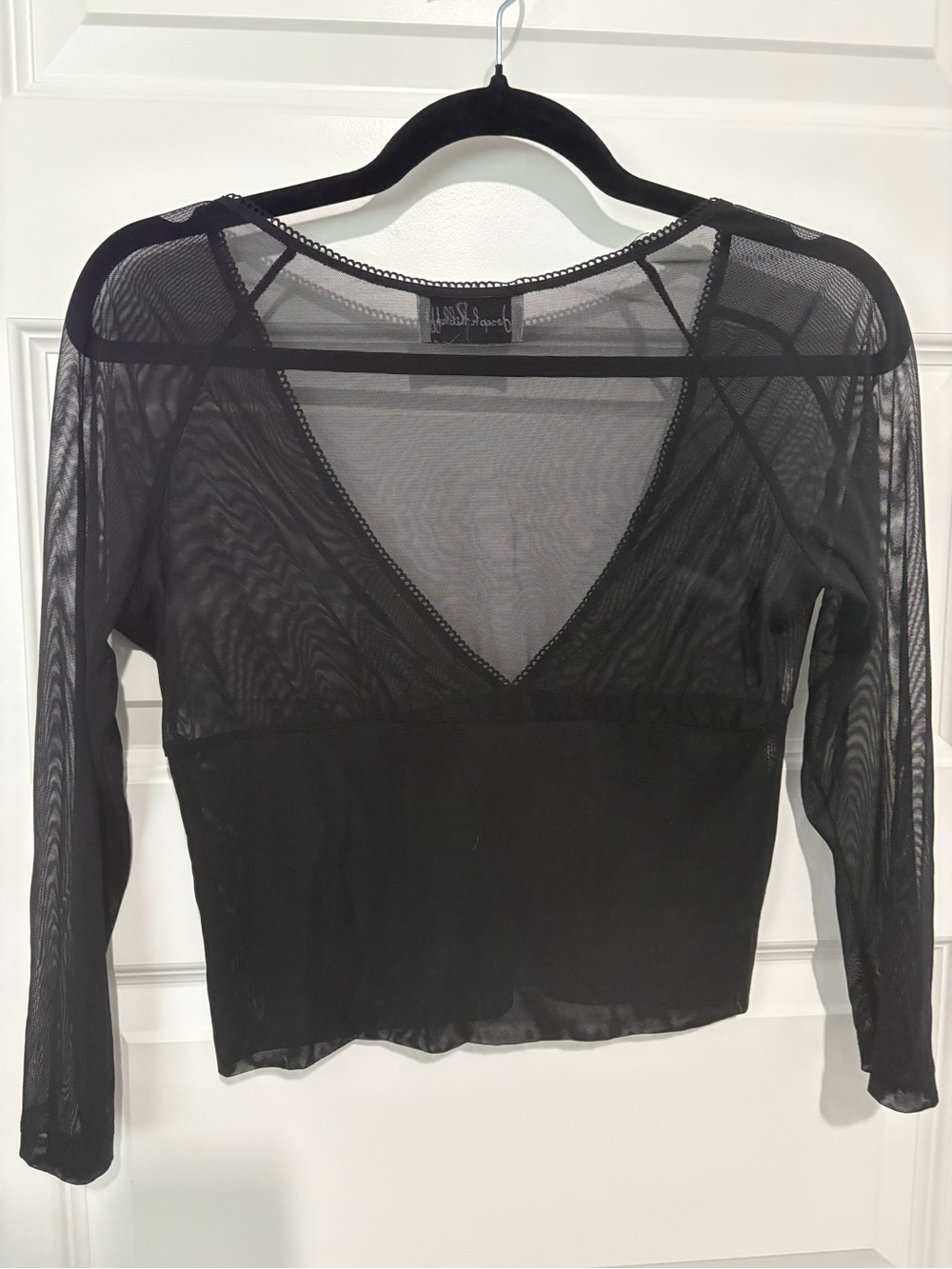 Joseph Ribkoff Black Sheer Mesh V-Neck Crop Top